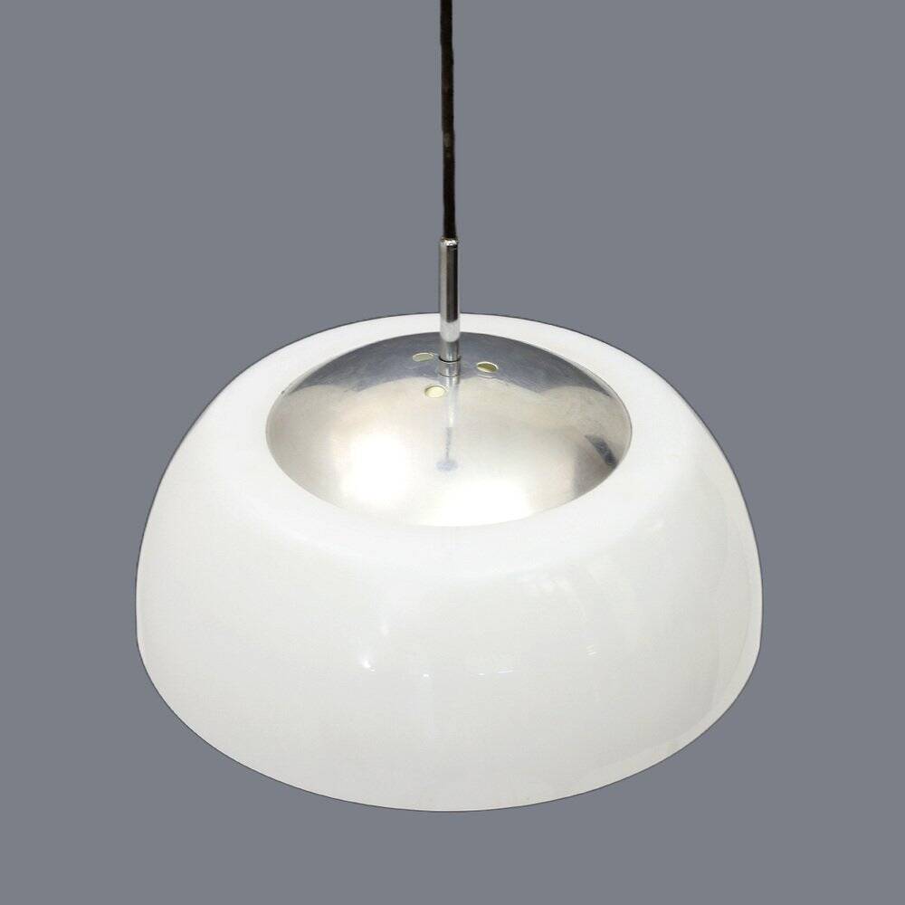 Chrome metal suspension, methacrylate and white glass, 1960s