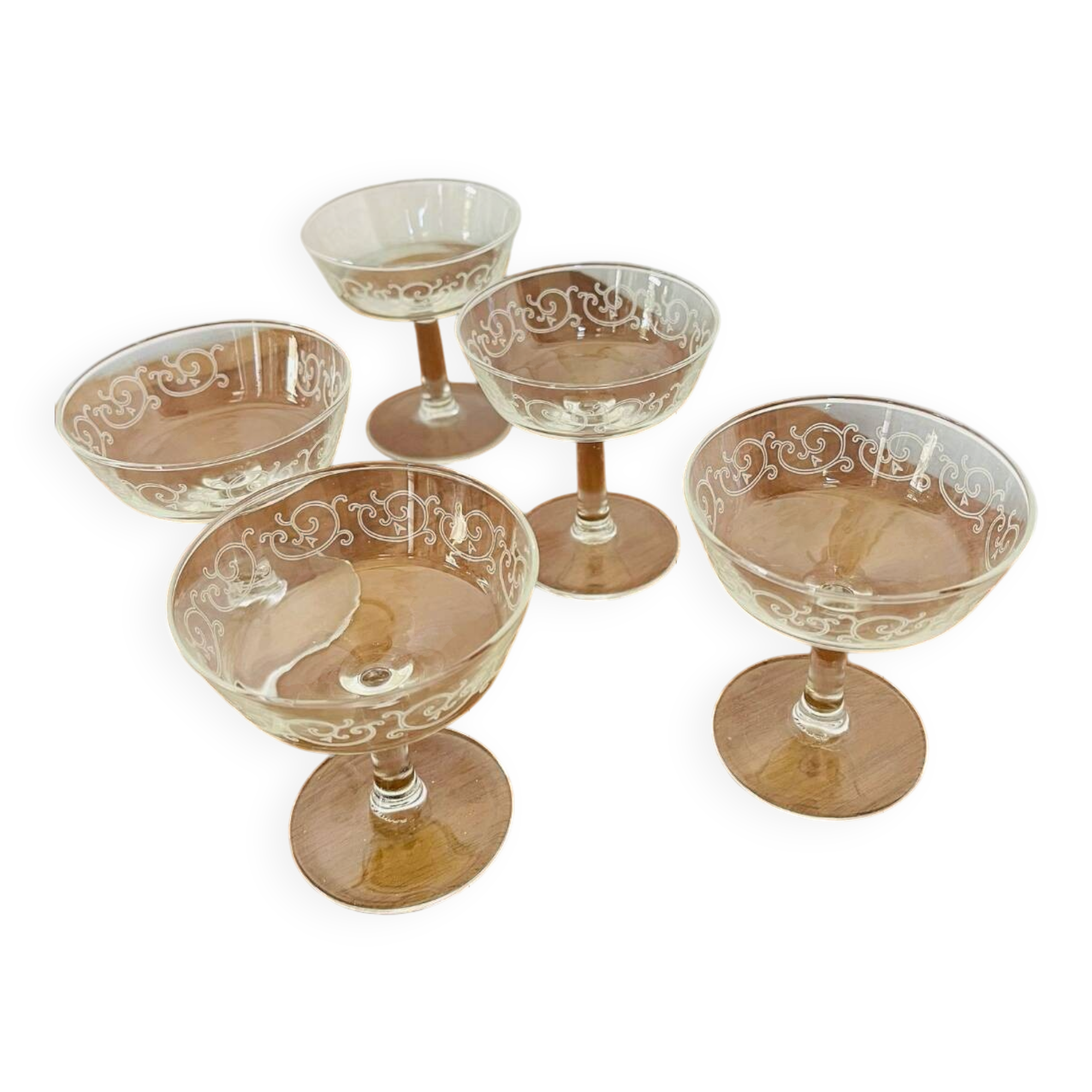5 coupes à champagne arabesque luminarc années 70