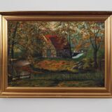 Painting „The Forest Mill”, Scandinavian design, 1970s, by C. May