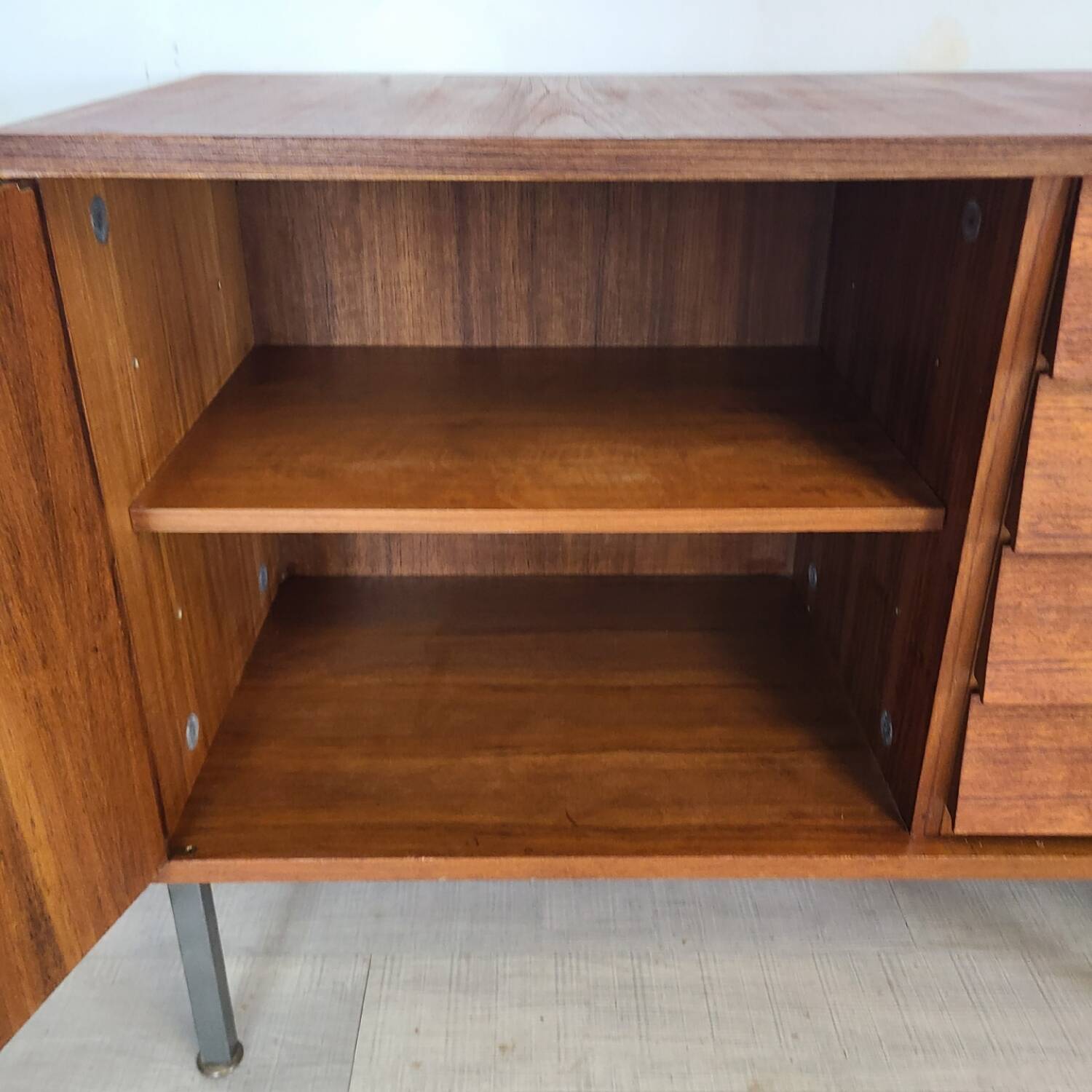 Modernist teak enfilade vintage 1960s design by Louis Paolozzi.