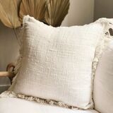 White linen bohemian cushion fringed