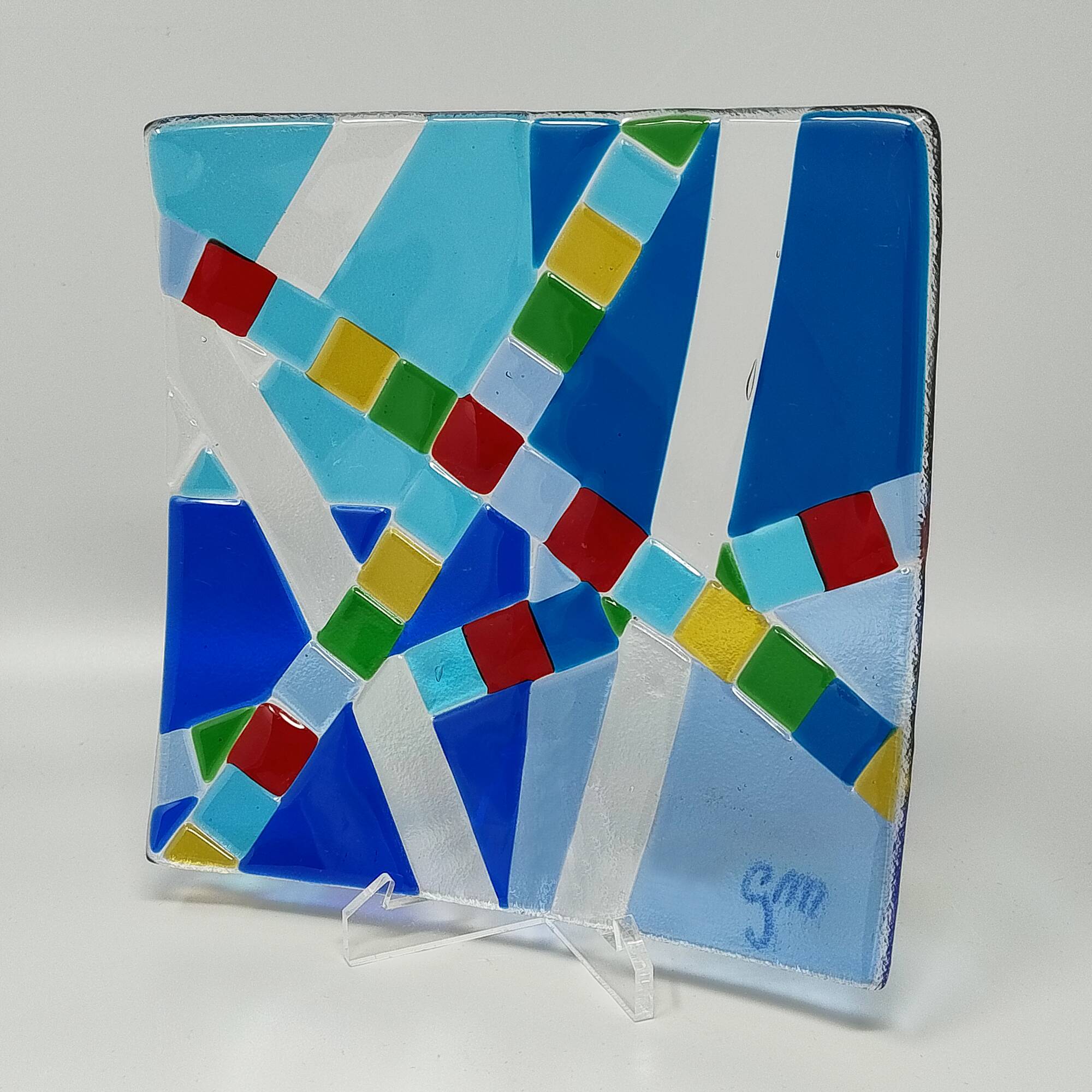 1970s id-century modern geometric Murano glass vide-poche by Albatros, signed GM