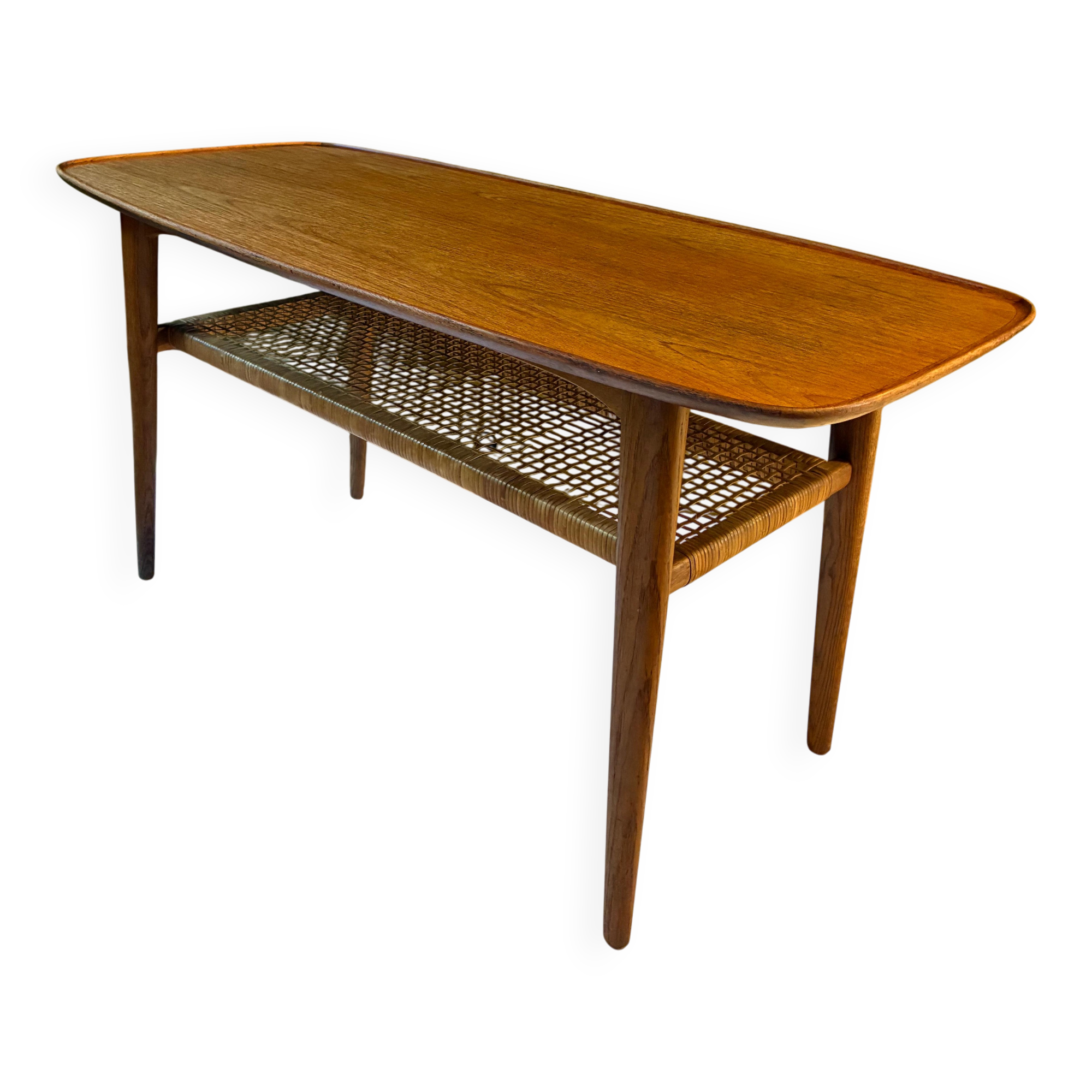 Teak and cane coffee table, 1970s.