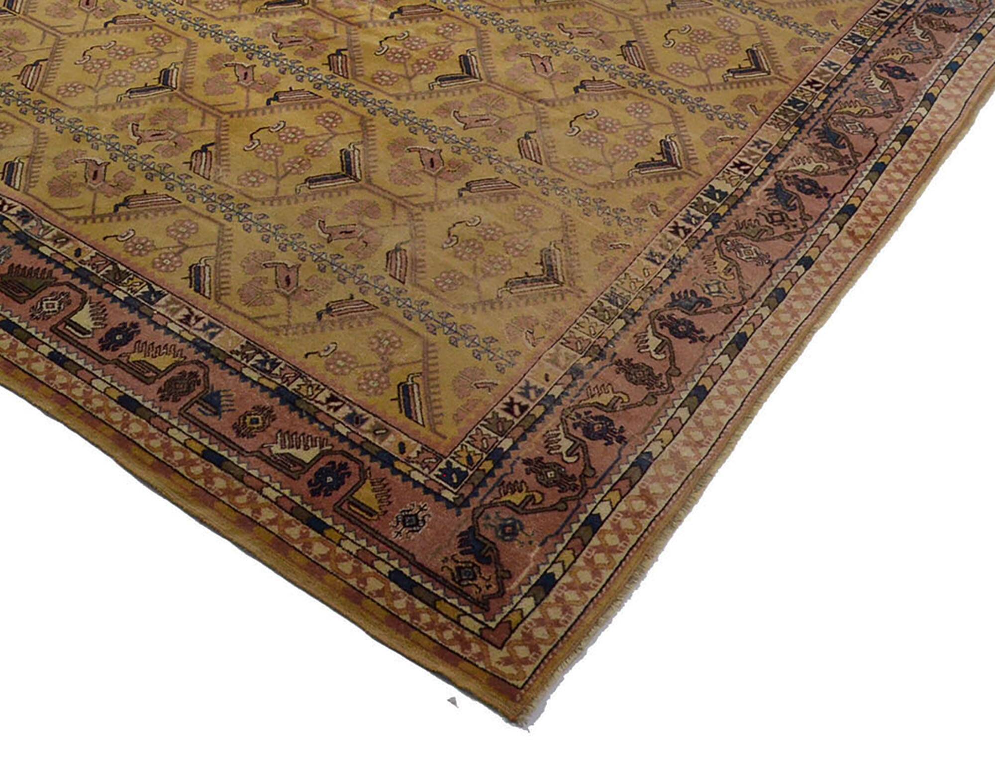 Large Vintage Oushak Rug Beige Brown 330 x 249 cm