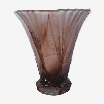 Vase verre pressé fumé bicolore