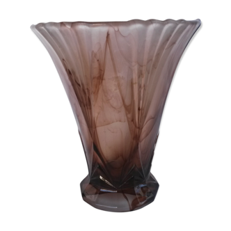 Two-coloured smoked pressed glass vase