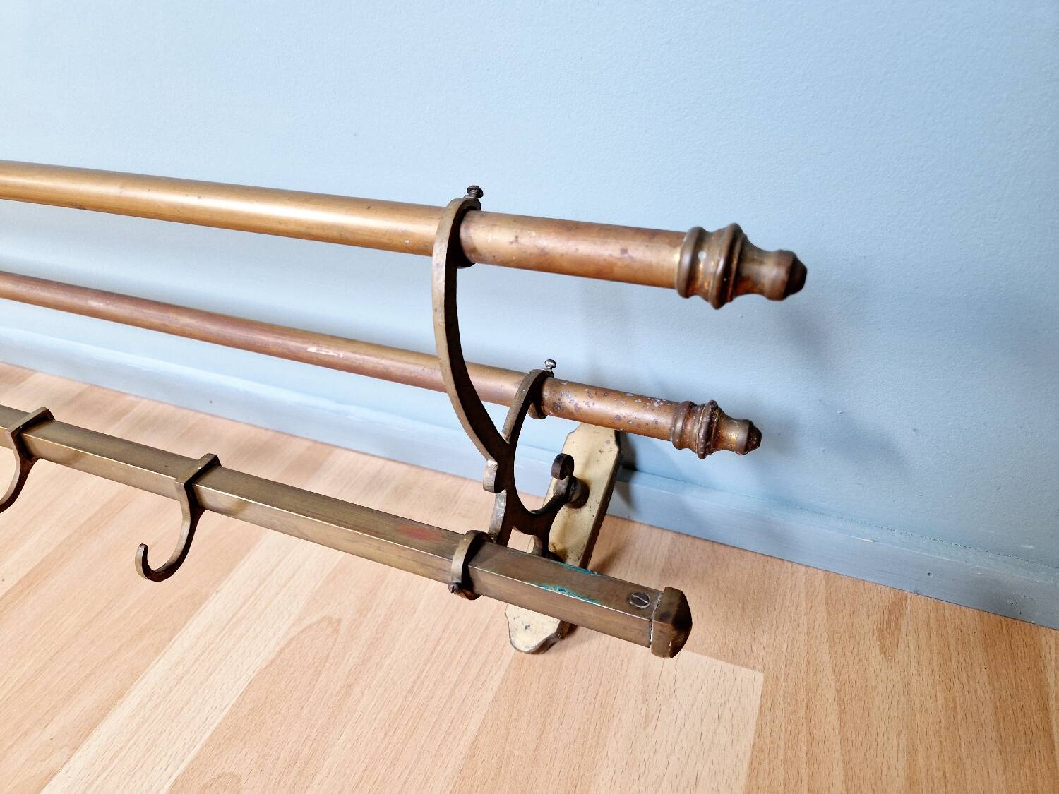 Art Deco brass wall coat rack, 1920s-30s