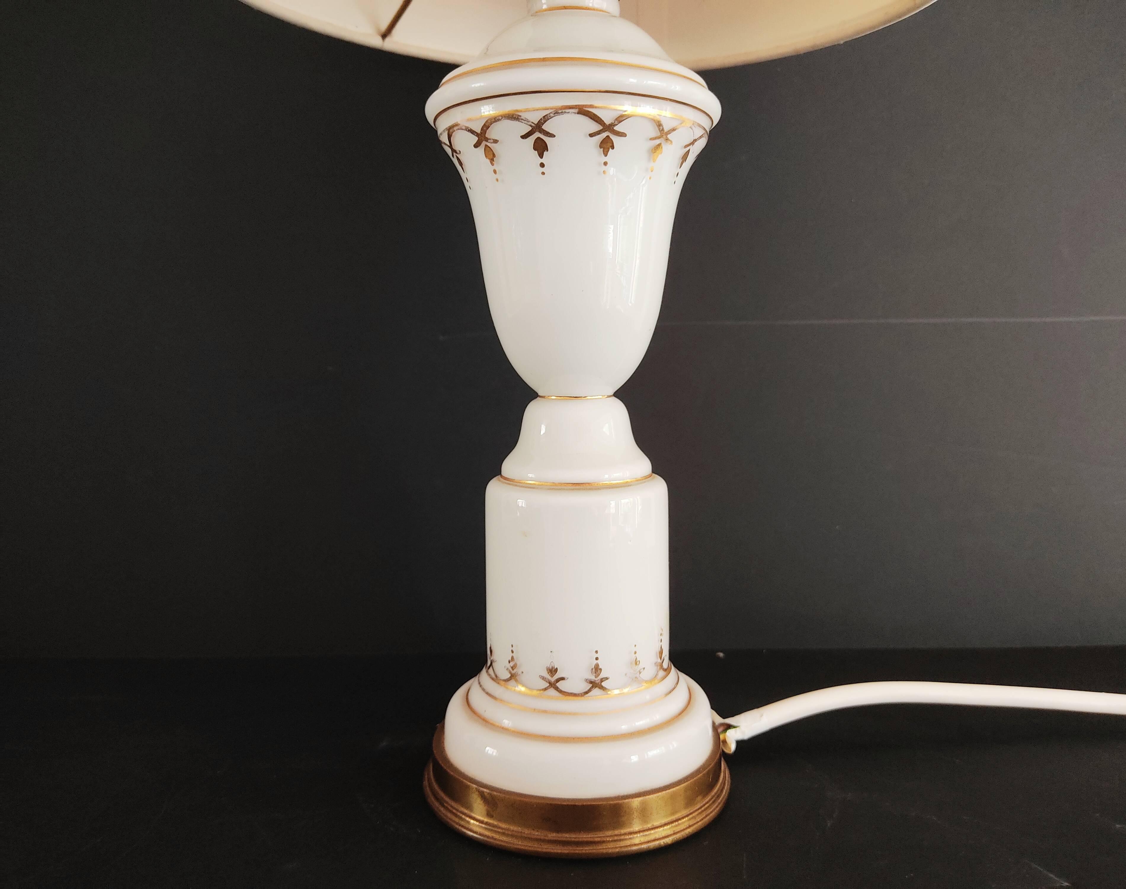 White opaline lamp gilded decoration
