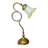 Lampe de table en verre tulipe verte portugaise des années 1930