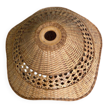 Abat-jour suspension vintage en rotin tressé – Forme fleur / ondulé