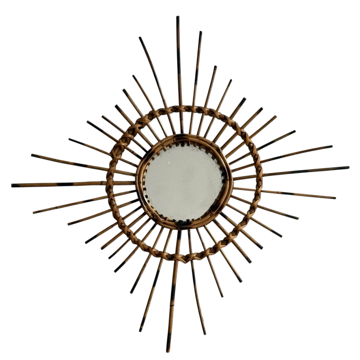 1950s French Artisan Rattan Sun Mirror