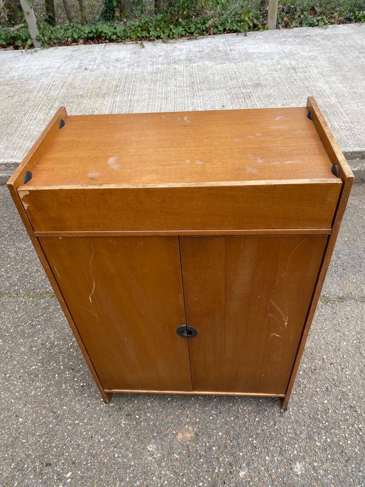 1960s Scandinavian wooden shoe storage cabinet dresser