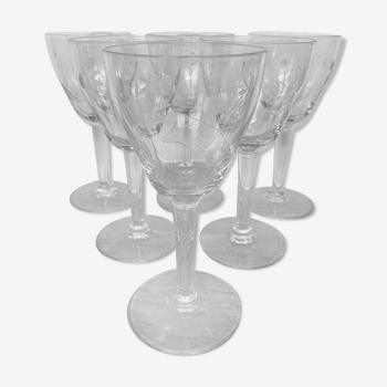 Set de 6 verres à vin gravés