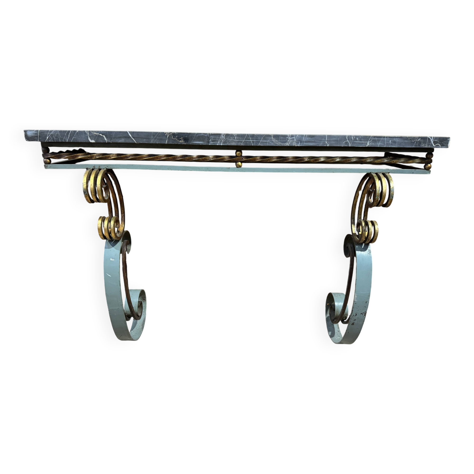 Art Deco marble and wrought iron console