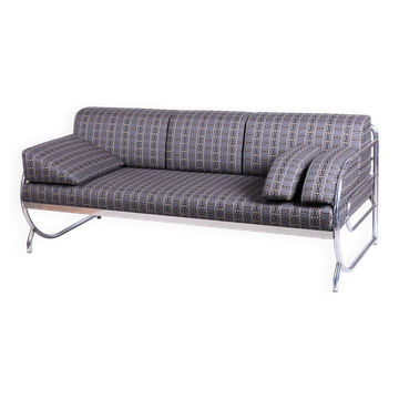 Bauhaus Sofa in Chrome and Fabric from Robert Slezak, Czech, 1930s