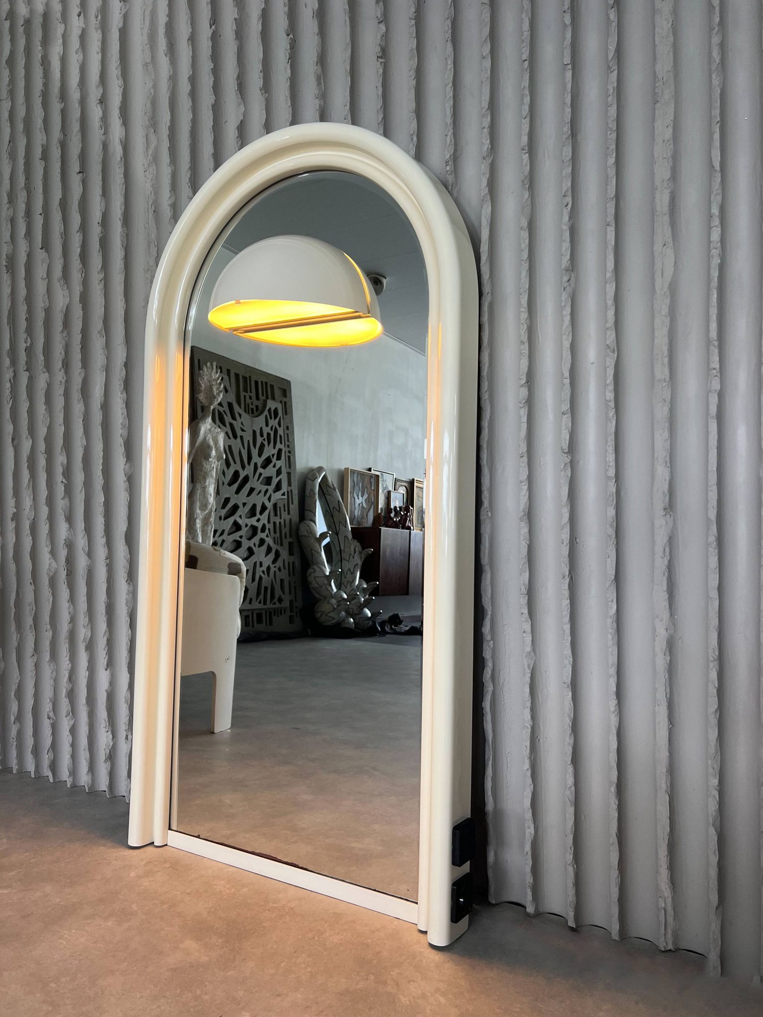 Vintage 1970s Illuminated Mirror with Built-In Socket