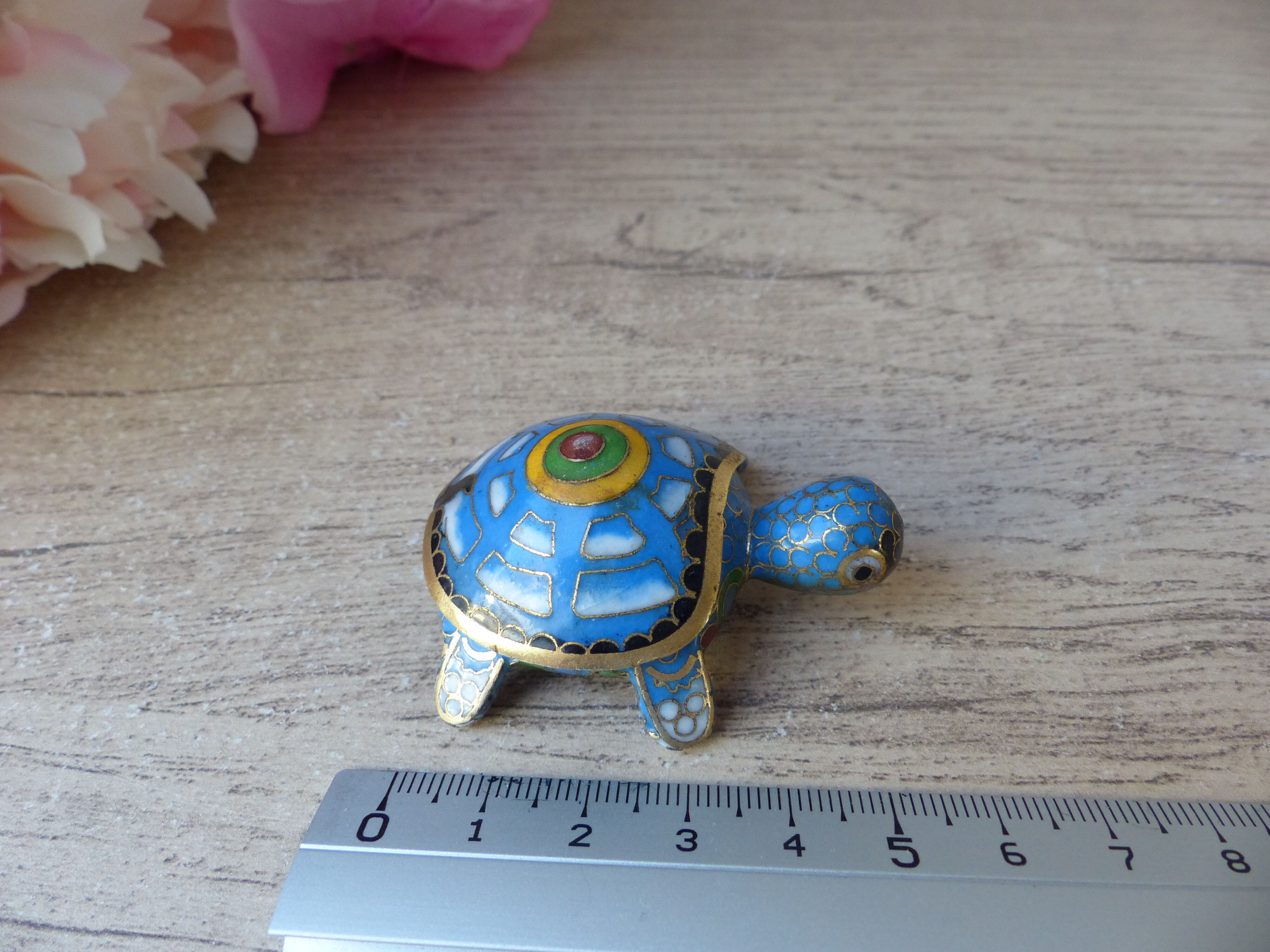 Miniature turtle box in blue cloisonné enamel, turtle jewelry box