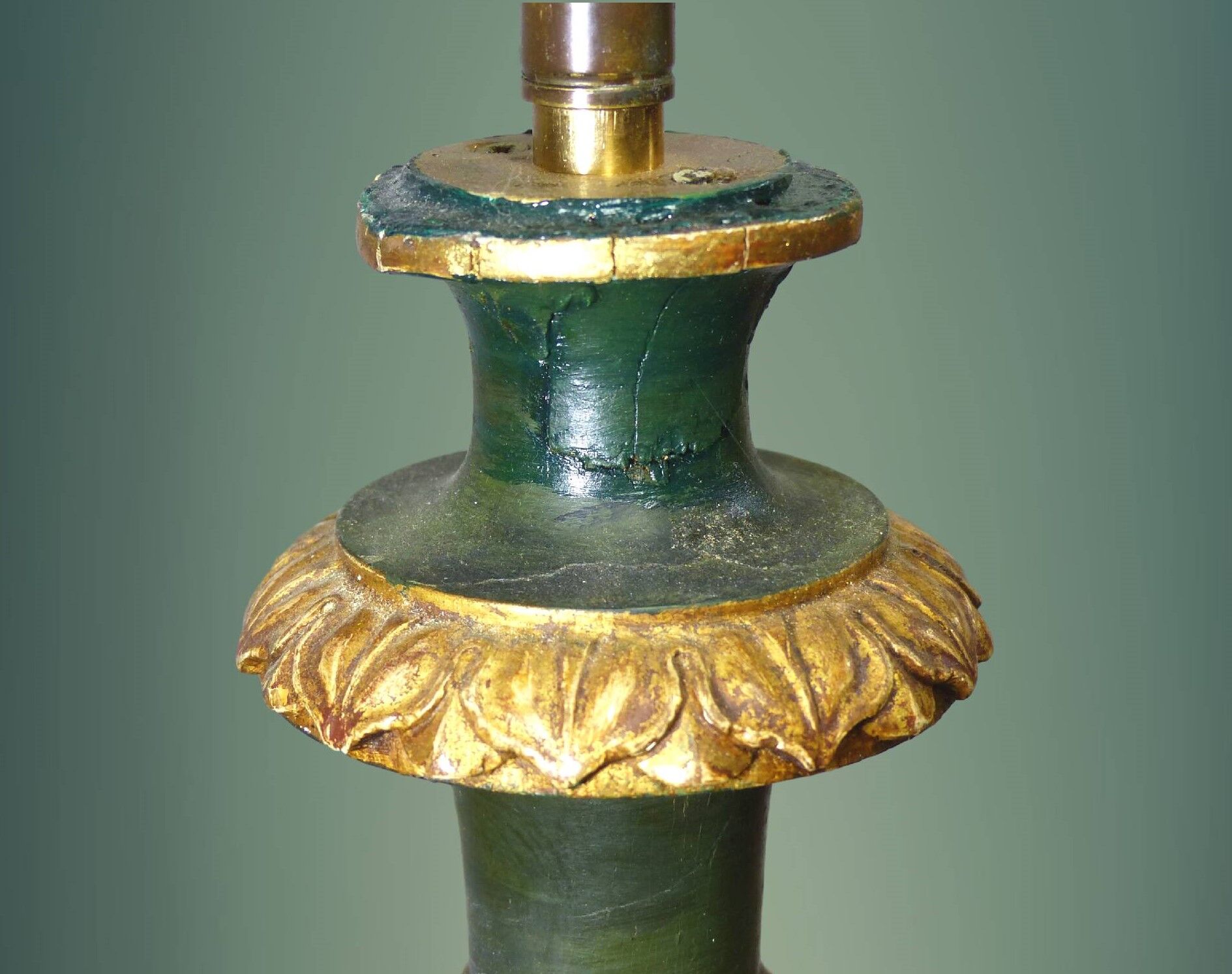 Etruscan-style carved wooden parquet lamp foot