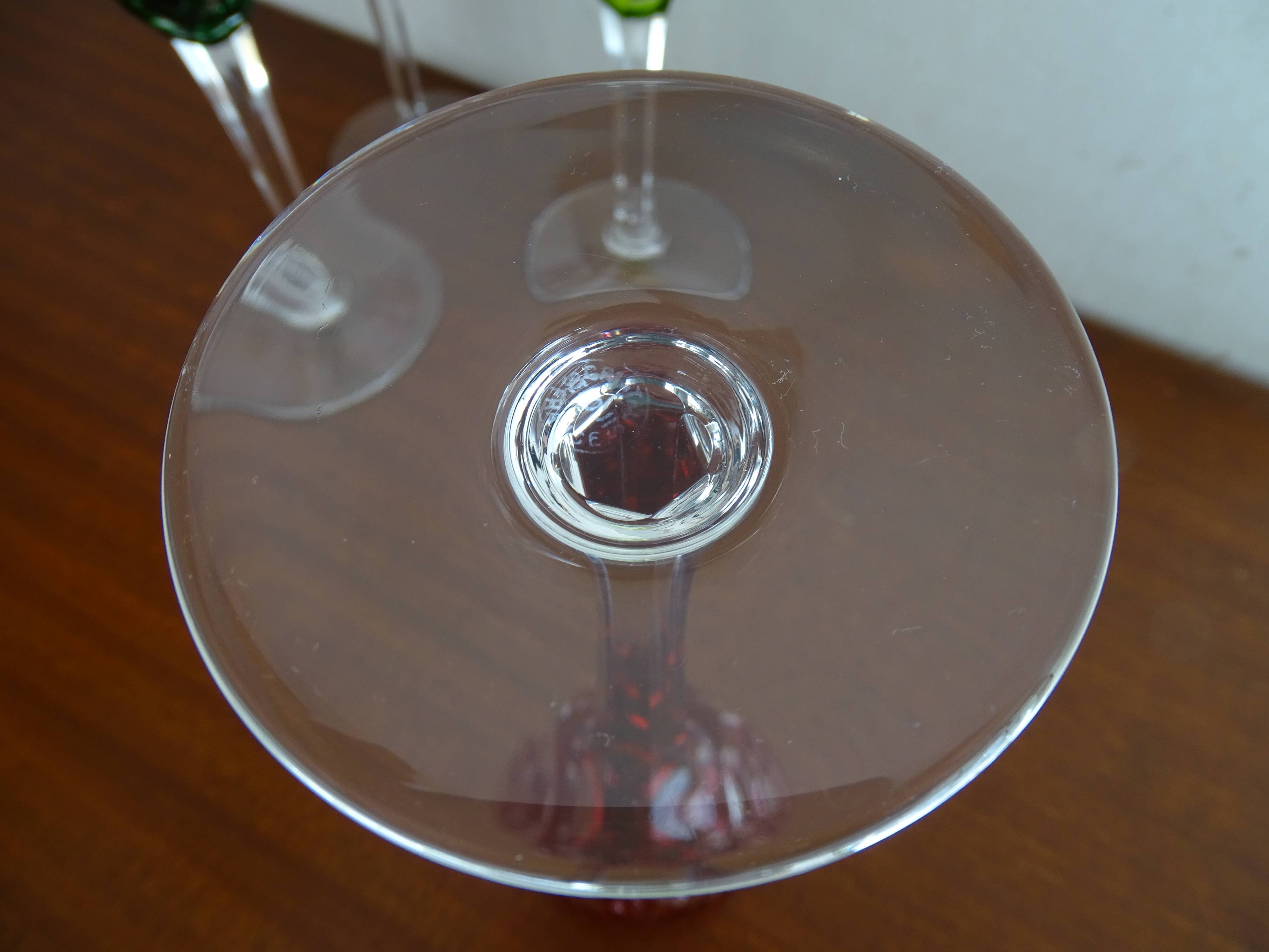 6 Roemer Saint Louis wine glasses in colored lined cut crystal signed