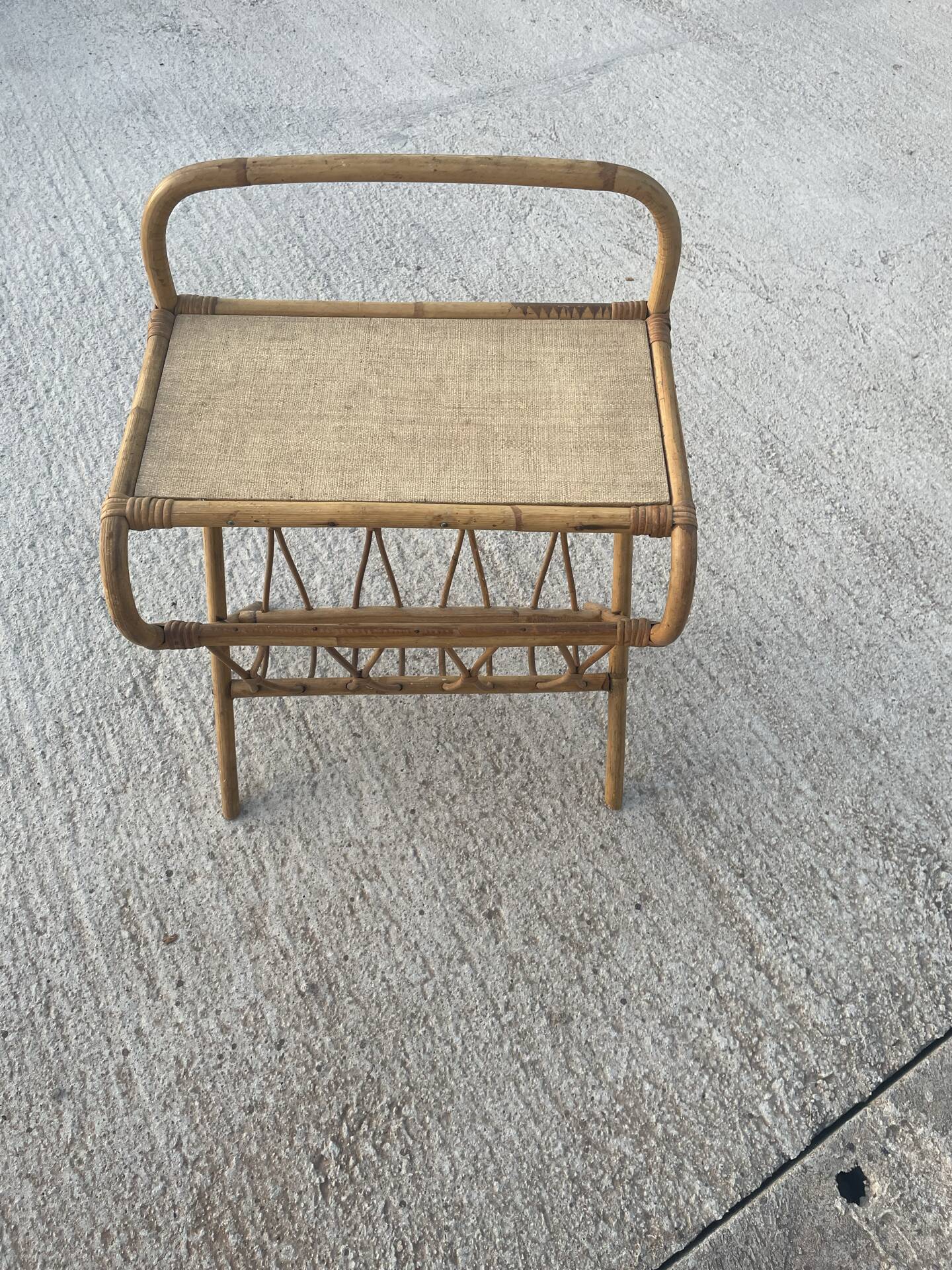 Vintage rattan side table with magazine rack
