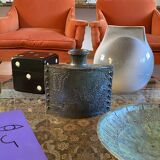 Dark green brutalist ceramic vase, Italy 1980s