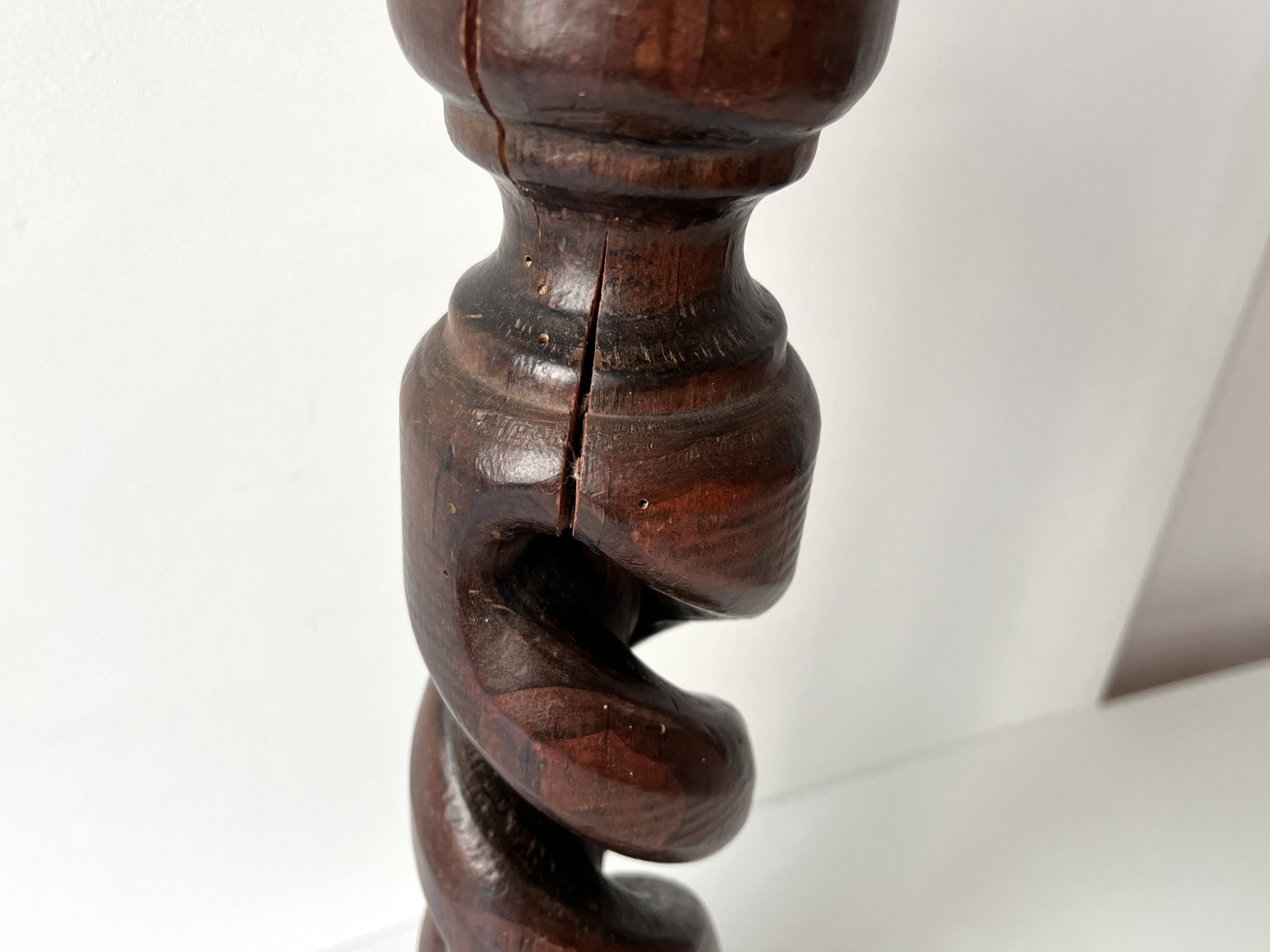 50s turned wooden pedestal ashtray, vintage rustic ashtray