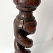 50s turned wooden pedestal ashtray, vintage rustic ashtray