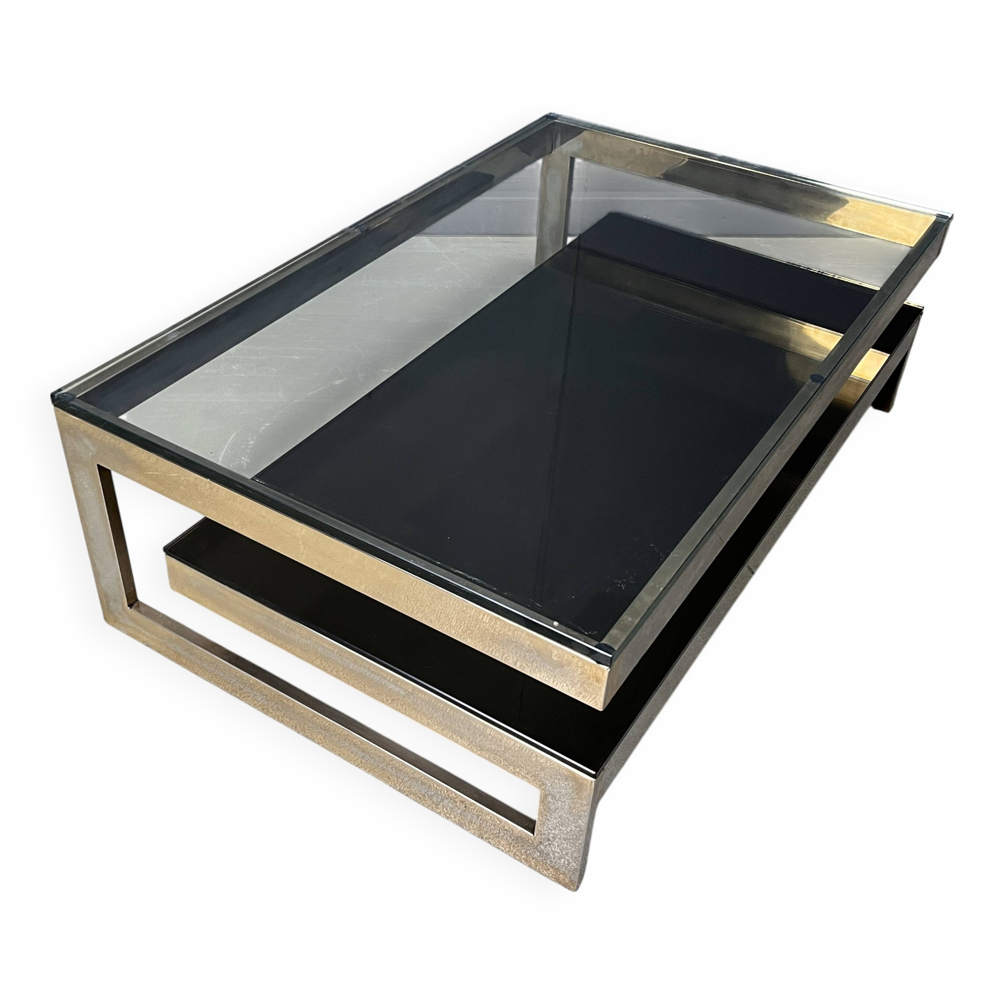 Vintage two-tiered coffee table in 23kt belgochrome, 1970s