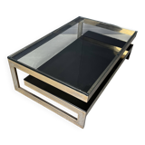 Vintage two-tiered coffee table in 23kt belgochrome, 1970s