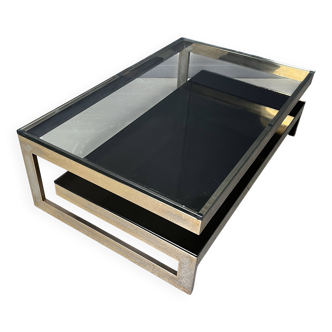 Vintage two-tiered coffee table in 23kt belgochrome, 1970s