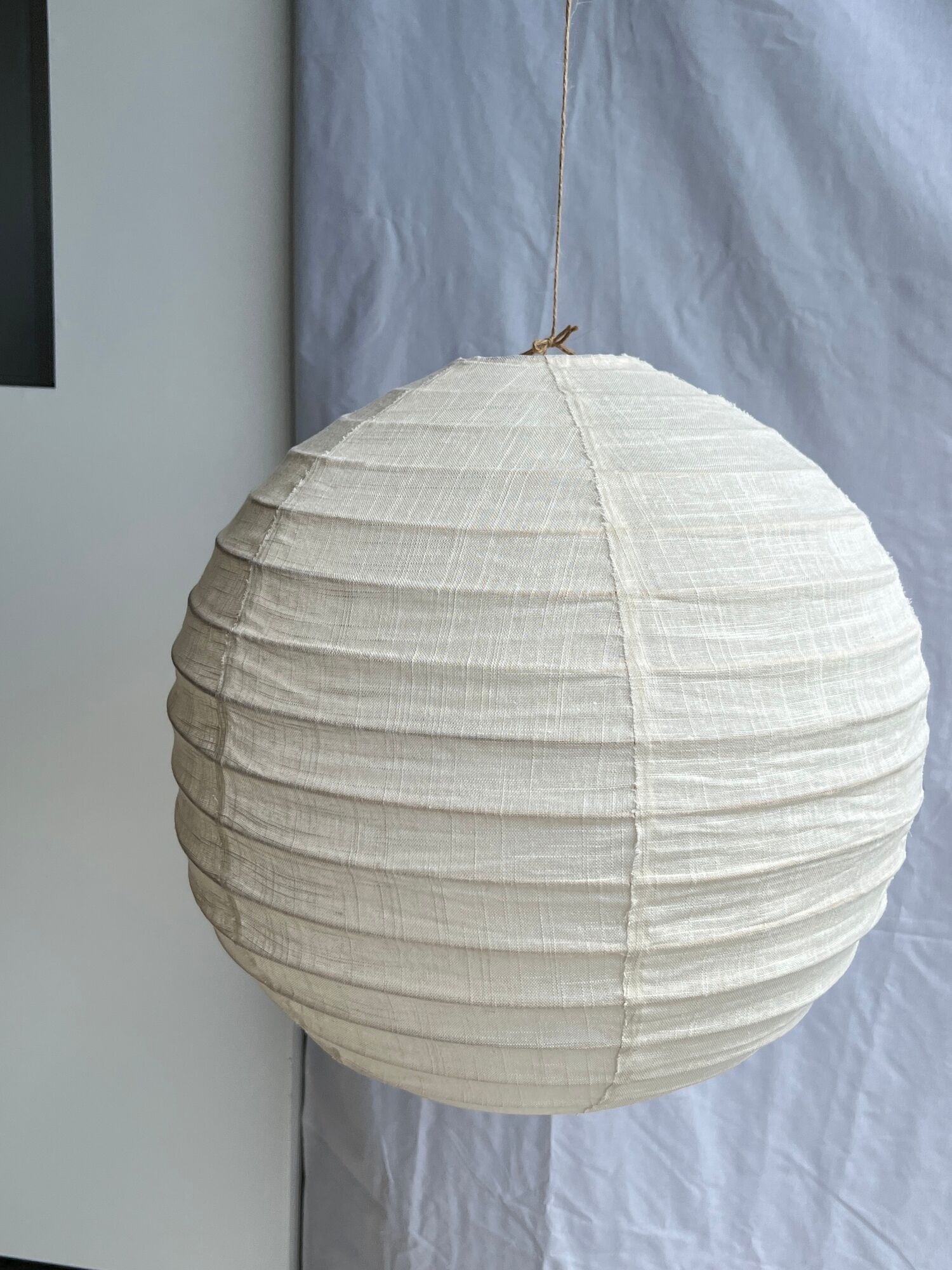 Hanging lamp in rattan and round japanese natural linen d:50