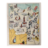 Old illustrated map of Burgundy from 1945 by JP Pinchon