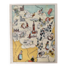 Ancienne carte illustrée de la Bourgogne de 1945 par JP Pinchon