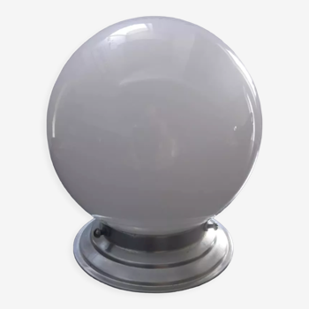 Plafonnier ancien globe opaline blanc socle métal art déco 1930 ø 15 cm