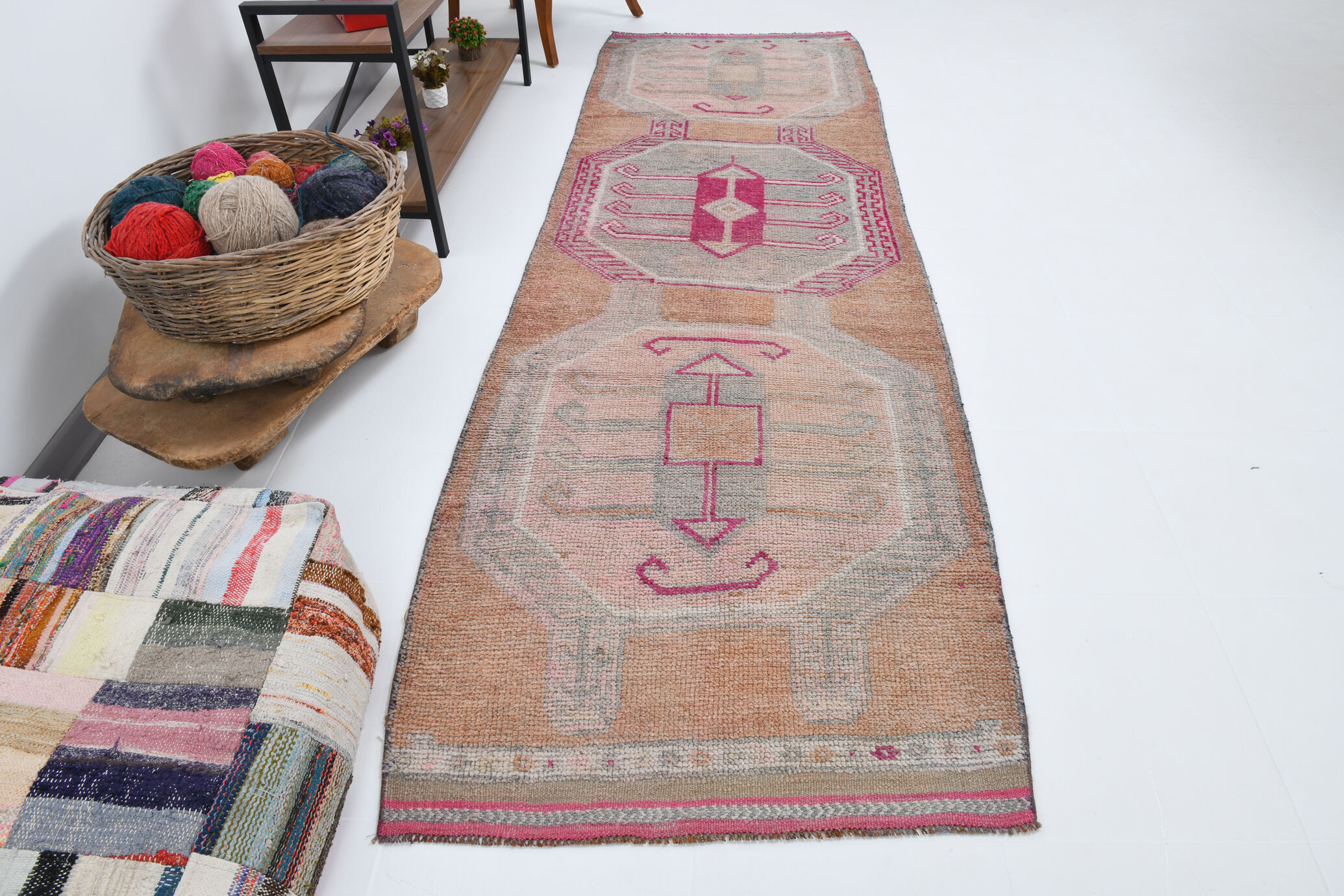 3x10 pastel wool vintage runner rug 309x98cm
