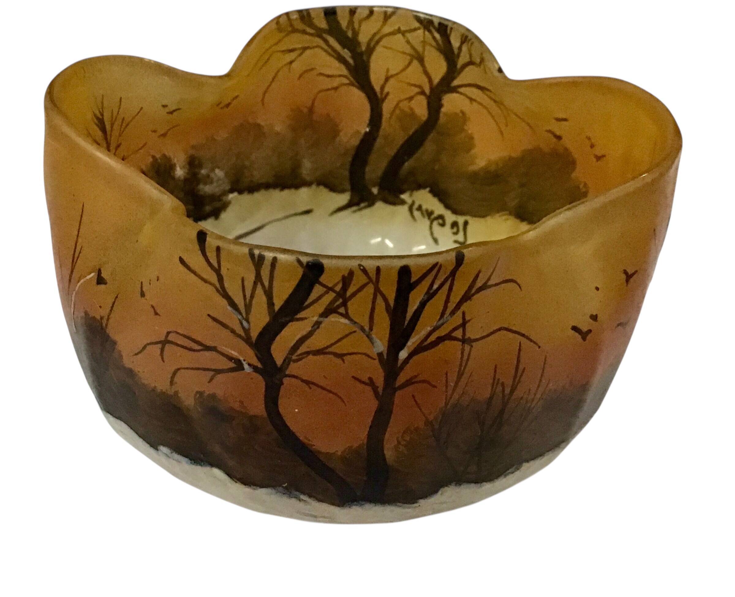 Legras pocket tray signed – enamelled glass Art Nouveau, winter landscape