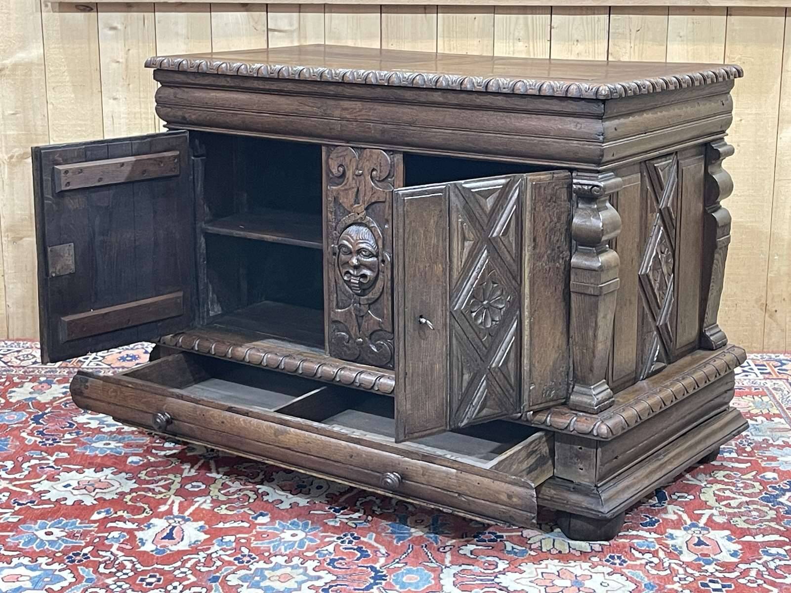 Late 17th century Renaissance oak chest transformed into a sideboard