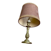Louis XVI bronze lamp with burgundy shade