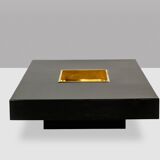 Willy Rizzo. Low table in black lacquered wood and gold brass. 1970s.