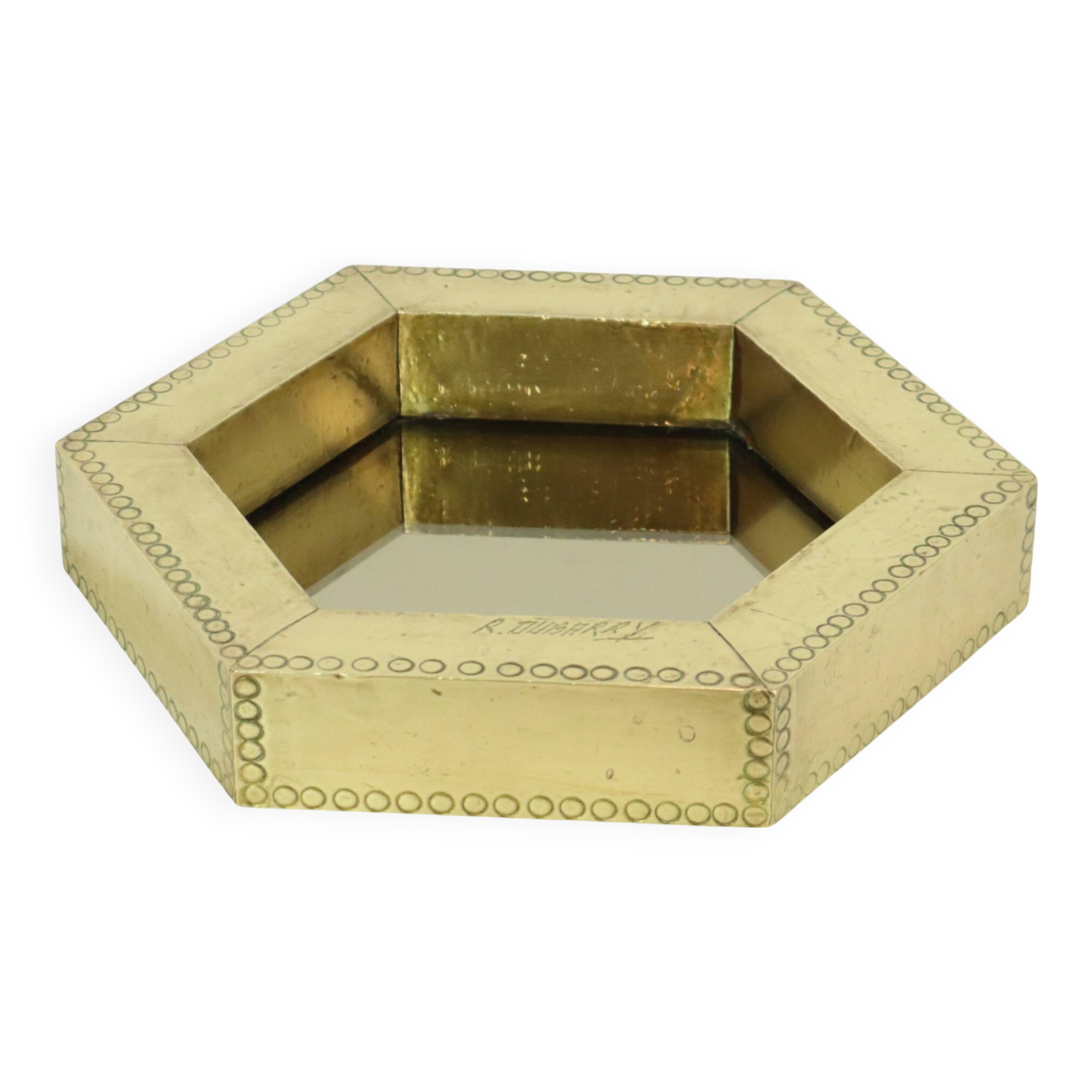 Miroir hexagonal rare en laiton Rodolfo Dubarry années 1970