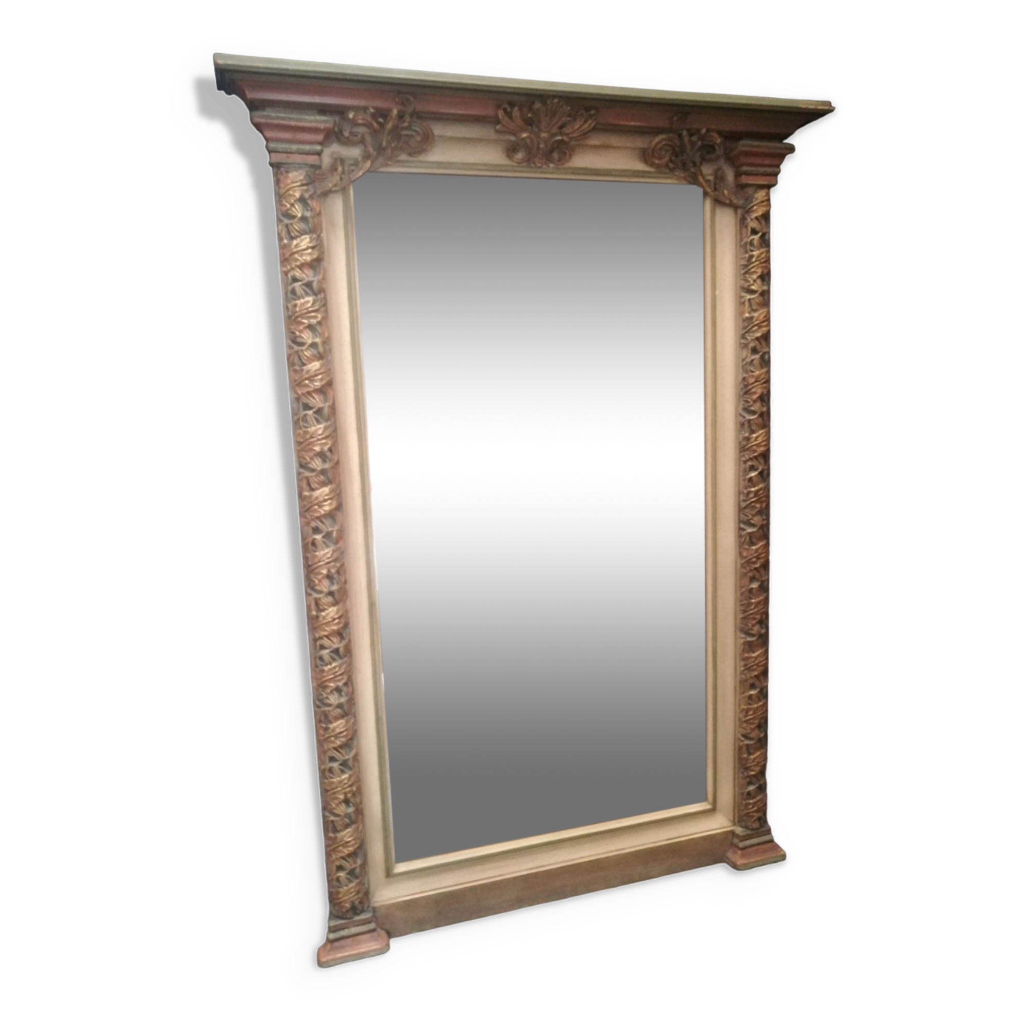 Miroir en bois et stuc polychrome 74x105cm