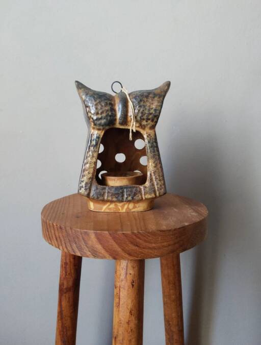 Owl tealight holder ceramic handmade owl candle holder brutalist