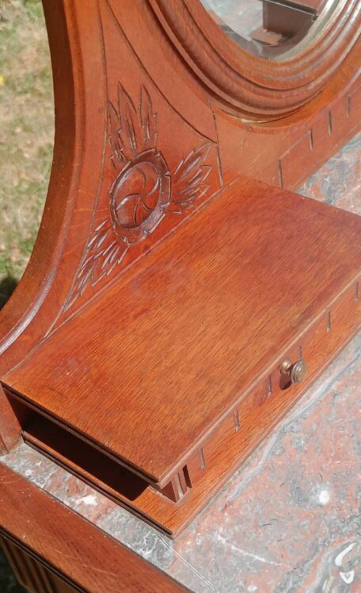 Art Deco dressing table in oak and red marble, 1920s-30s.
