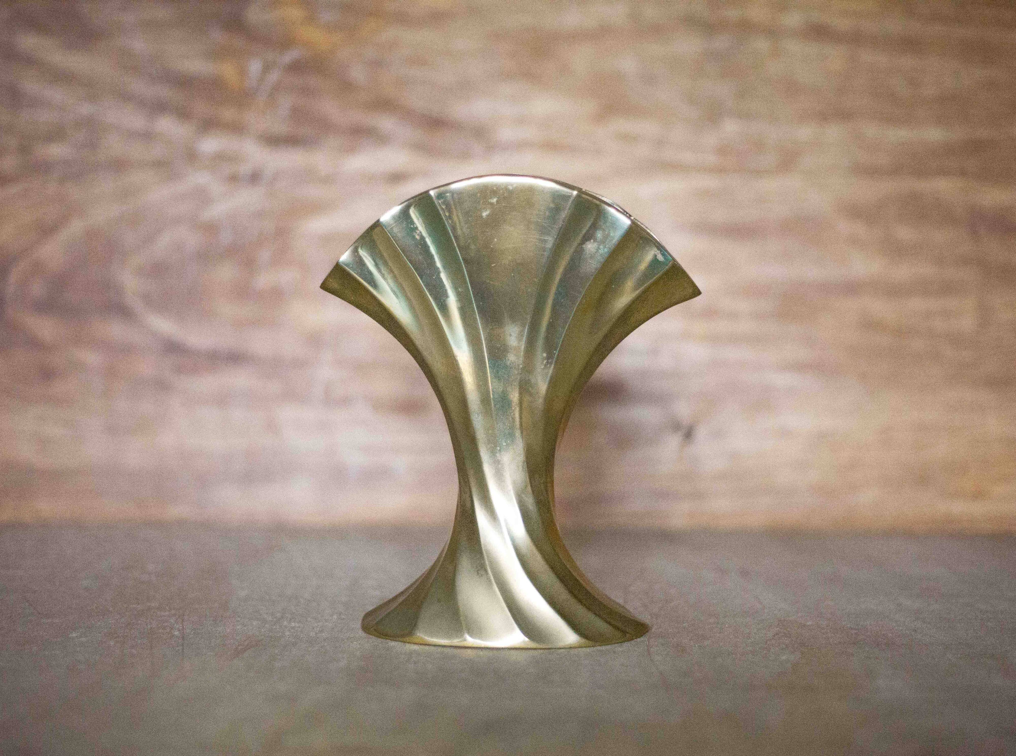Vintage flared brass vase, sculptural vase, brutalist vase, fan vase, made in Germany