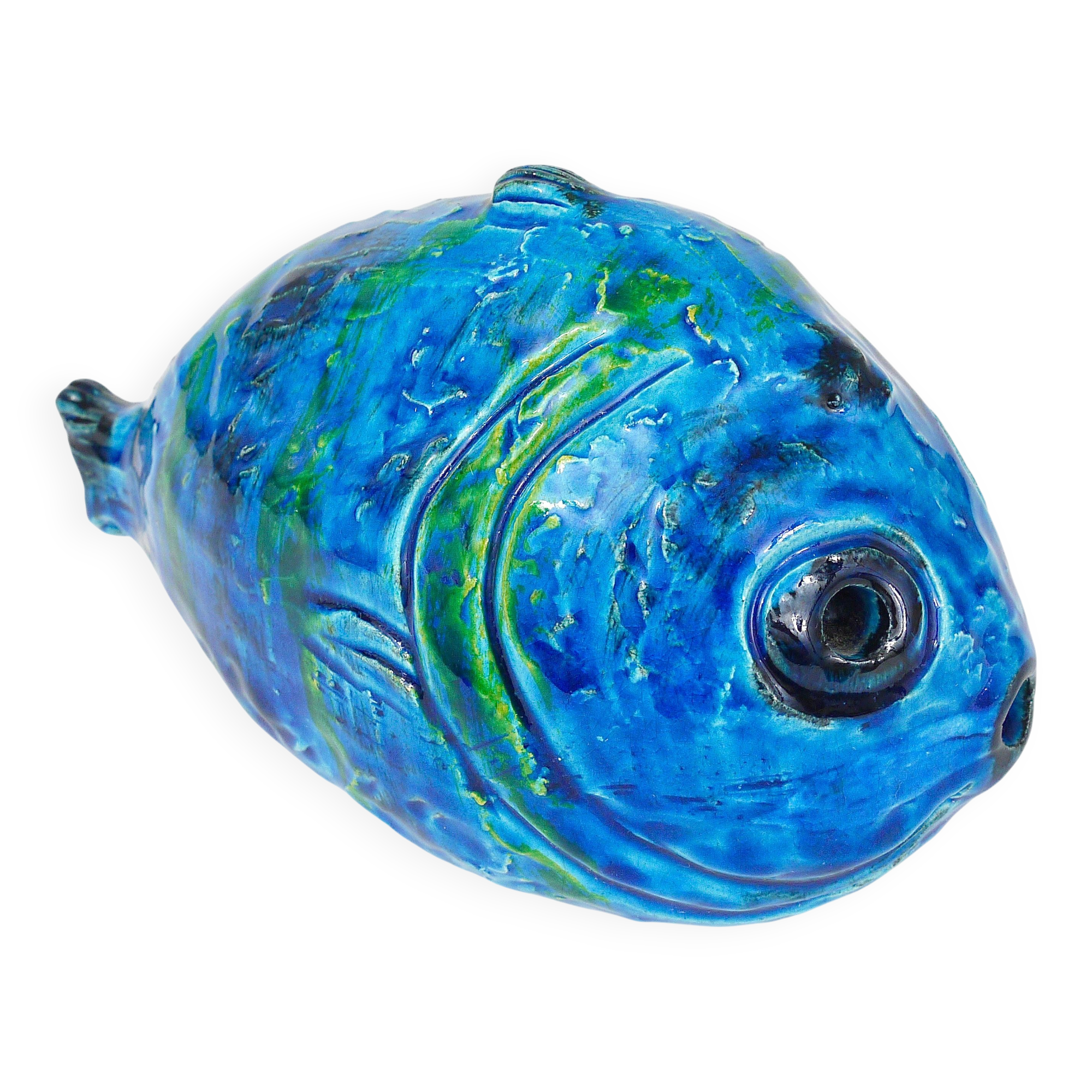 Blue enamelled fish sculpture Rimini by Aldo Londi Bitossi, Italy, 1950s