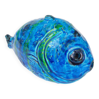 Blue enamelled fish sculpture Rimini by Aldo Londi Bitossi, Italy, 1950s