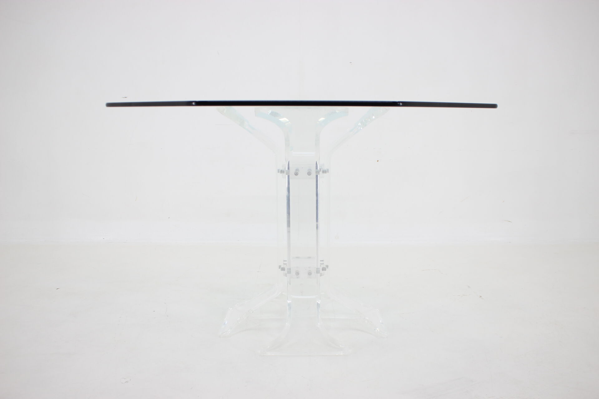 1970s lucite dining table with glass top
