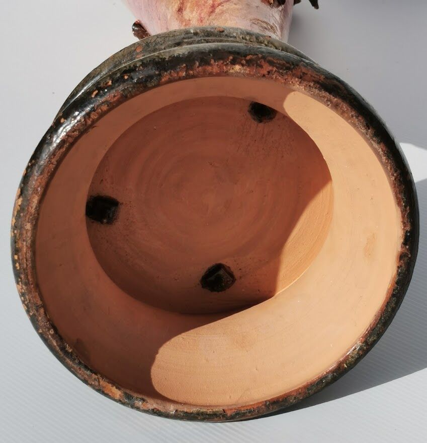 Signed polychrome terracotta vase dating from 1892, art nouveau (h.75cm) rare