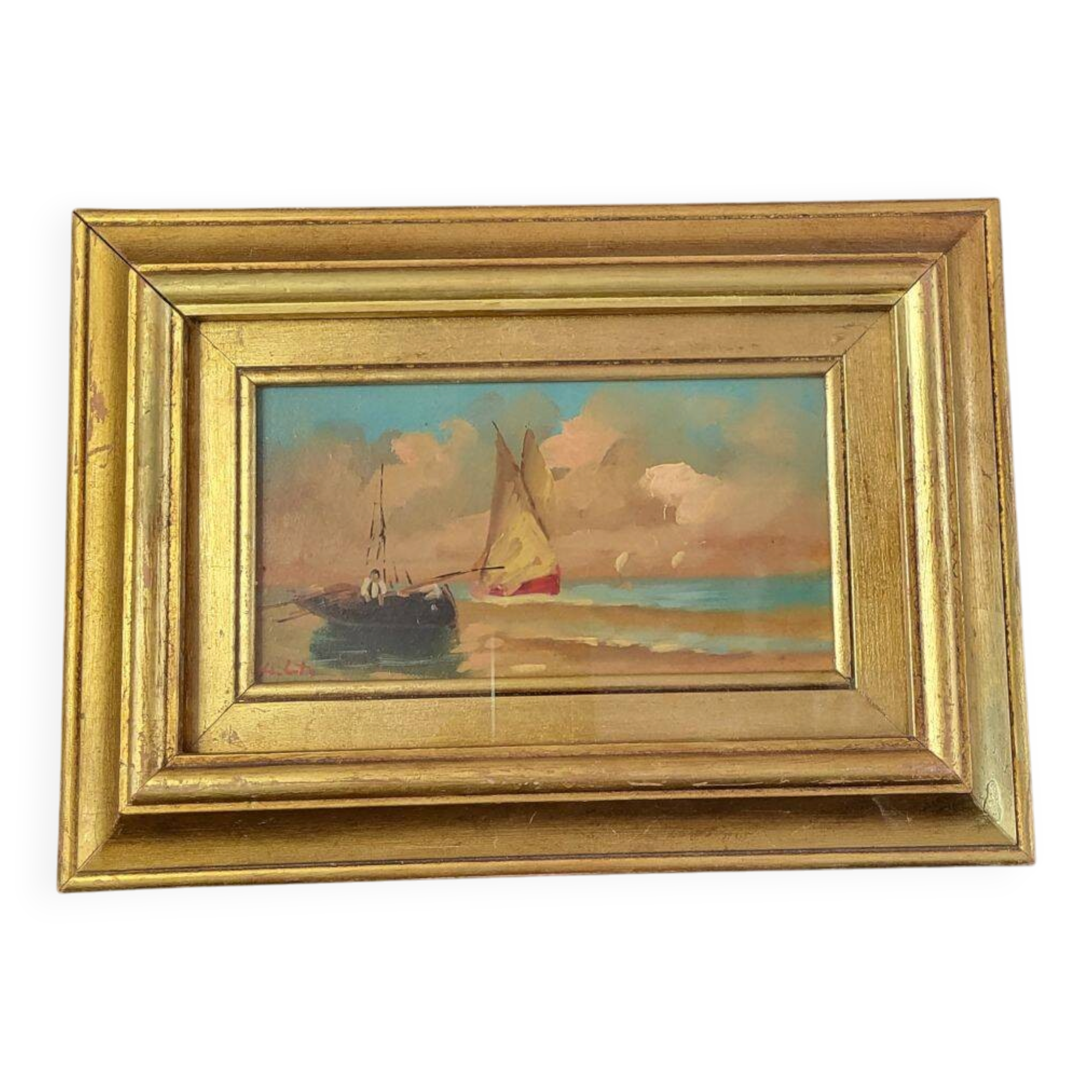 Œuvre originale Peinture Cadre doré Huile sur carton