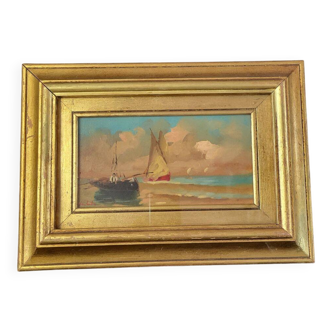 Original Artwork Painting Gold Frame Oil on Cardboard